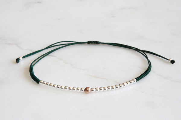 Cordel-Armband mit Silber 925-Perlen und Rosegold Focal-Perle