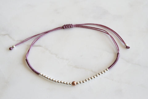 Cordel-Armband mit Silber 925-Perlen und Rosegold Focal-Perle